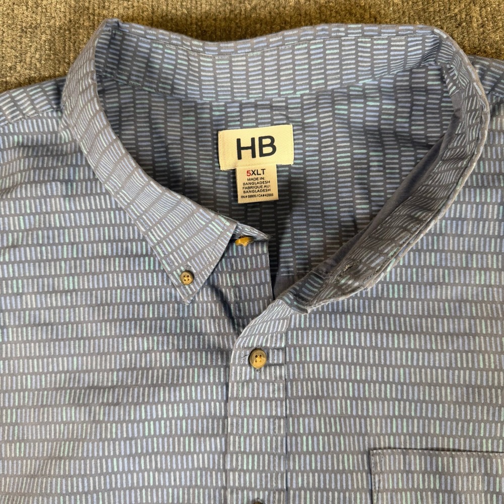 Harbor Bay Mens 5XLT Geometric Dash Print Short Sleeve Button Down Shirt #2926